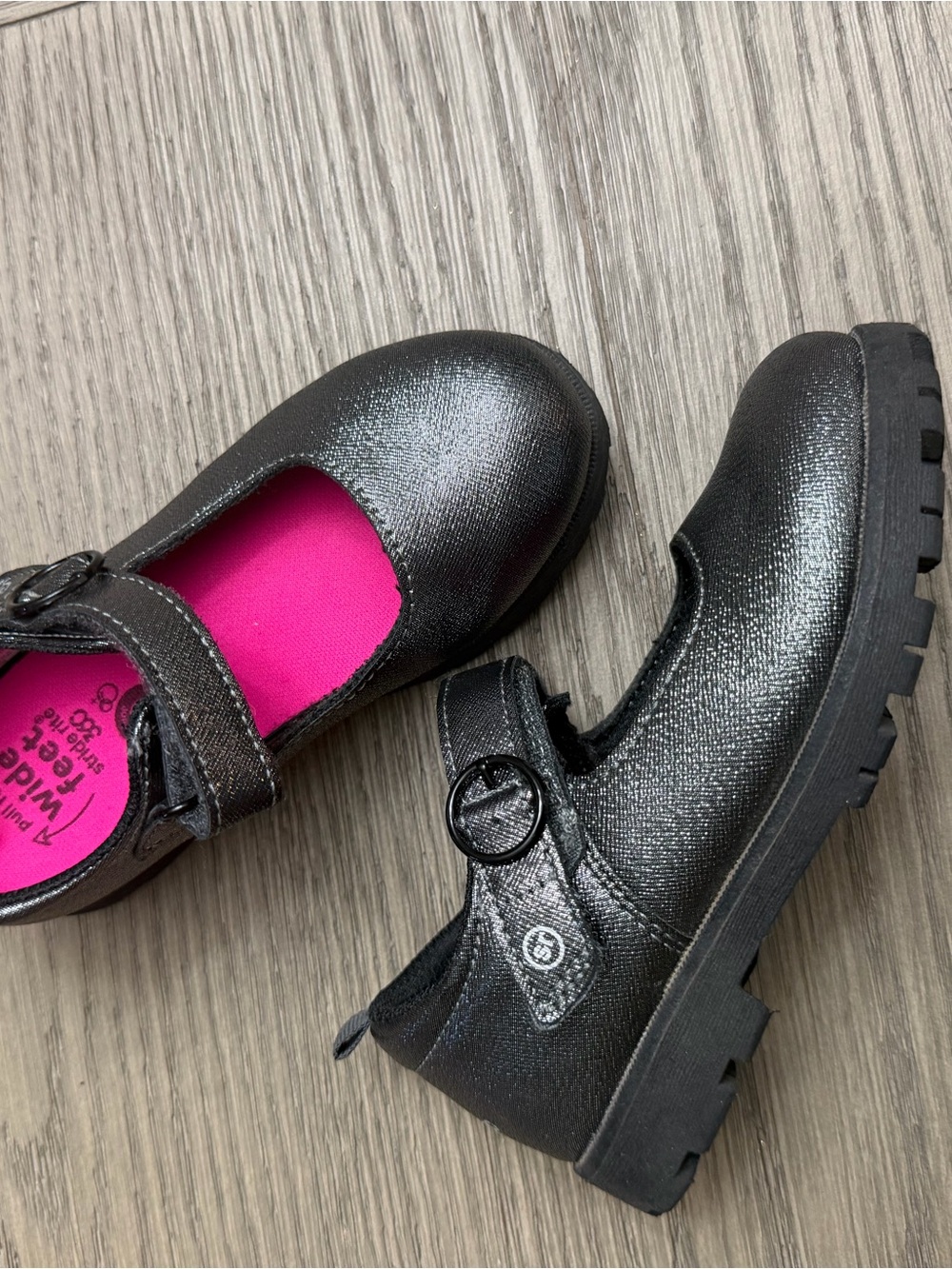 Stride Rite Black Sparkle Mary Jane Shoes with Pink Insole